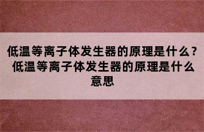 低温等离子体发生器的原理是什么？ 低温等离子体发生器的原理是什么意思